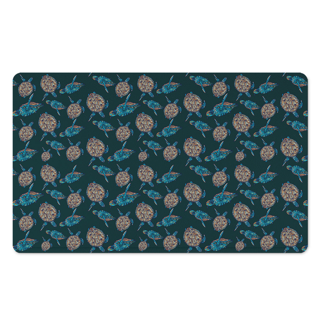 Blue Sea Turtle Pattern Print Polyester Doormat