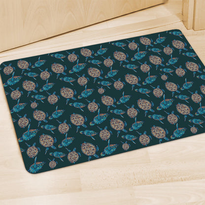 Blue Sea Turtle Pattern Print Polyester Doormat