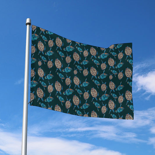 Blue Sea Turtle Pattern Print Polyester Flag