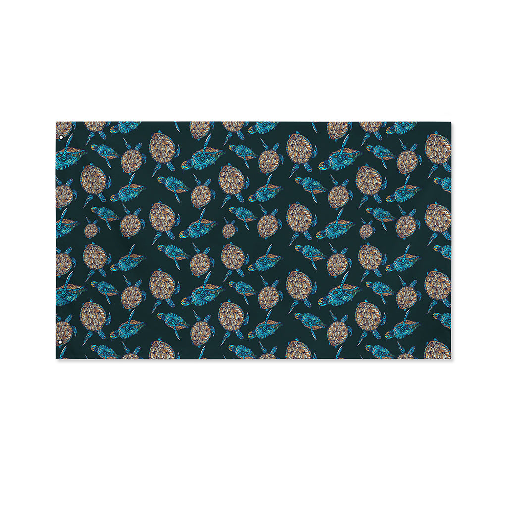 Blue Sea Turtle Pattern Print Polyester Flag