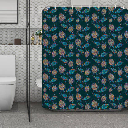 Blue Sea Turtle Pattern Print Polyester Shower Curtain