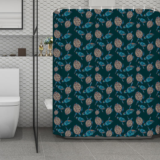 Blue Sea Turtle Pattern Print Polyester Shower Curtain