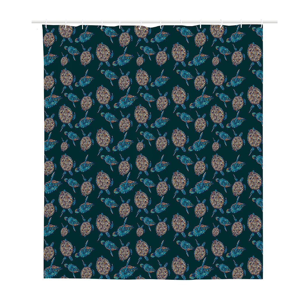 Blue Sea Turtle Pattern Print Polyester Shower Curtain