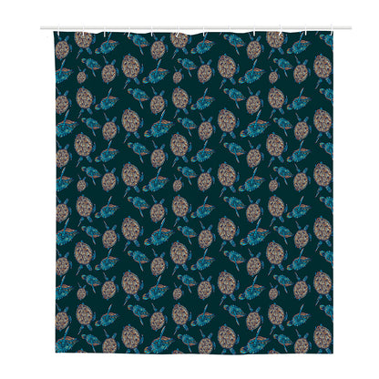 Blue Sea Turtle Pattern Print Polyester Shower Curtain