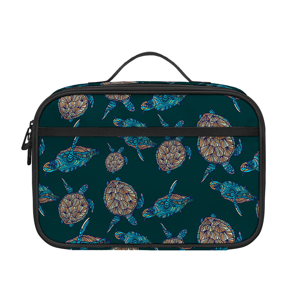 Blue Sea Turtle Pattern Print Portable Lunch Bag