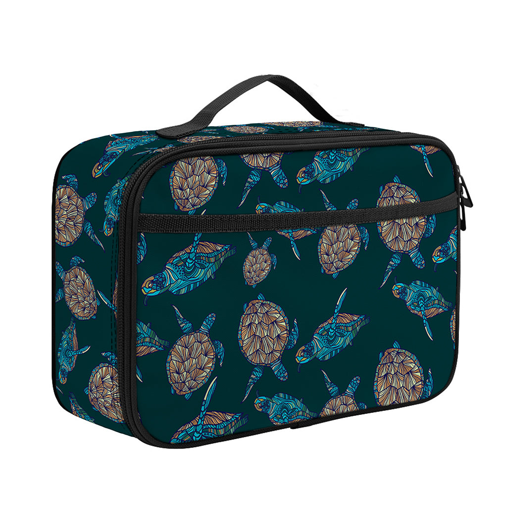 Blue Sea Turtle Pattern Print Portable Lunch Bag