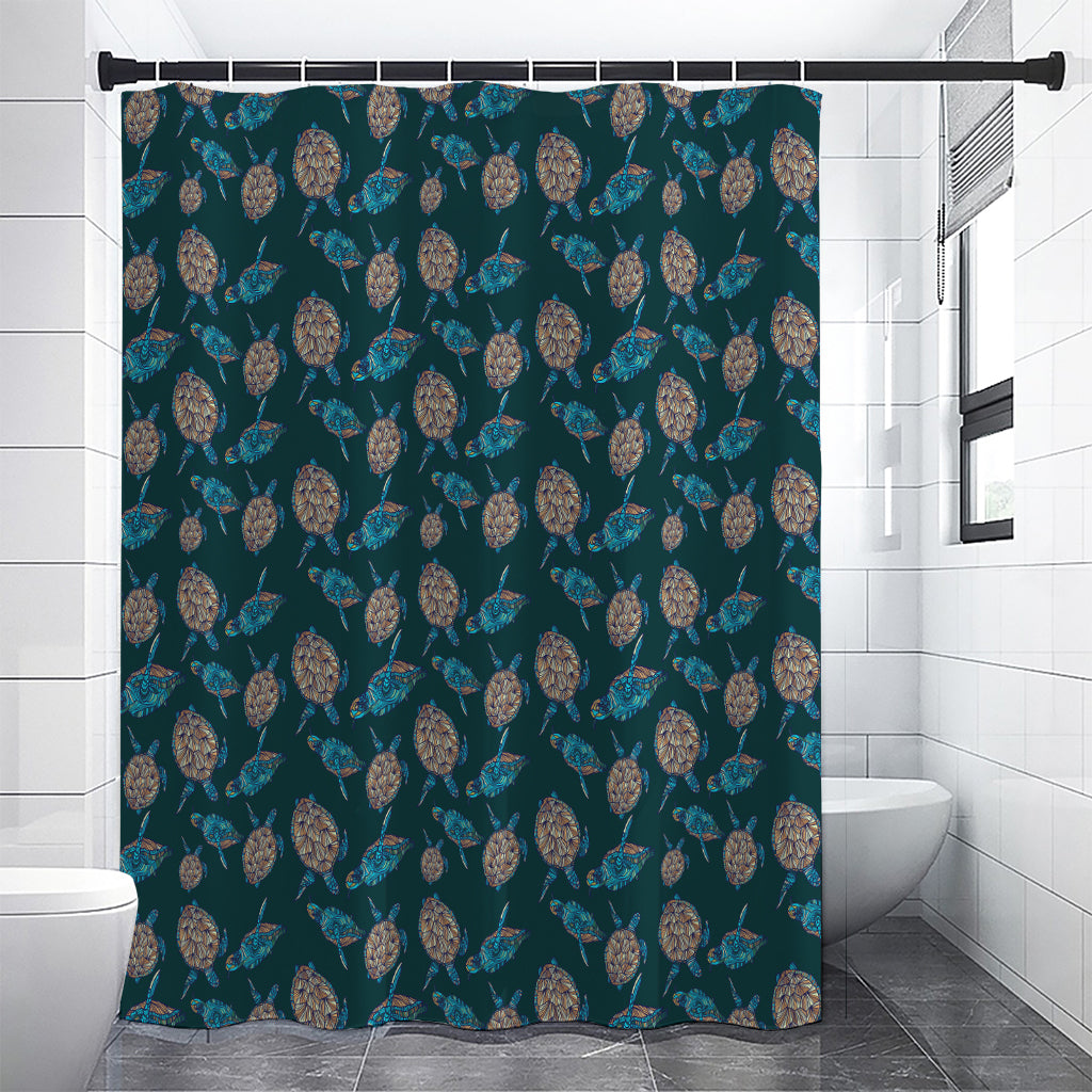 Blue Sea Turtle Pattern Print Premium Shower Curtain