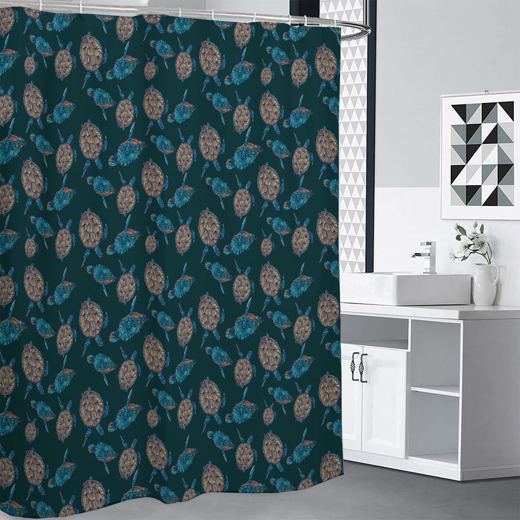 Blue Sea Turtle Pattern Print Premium Shower Curtain