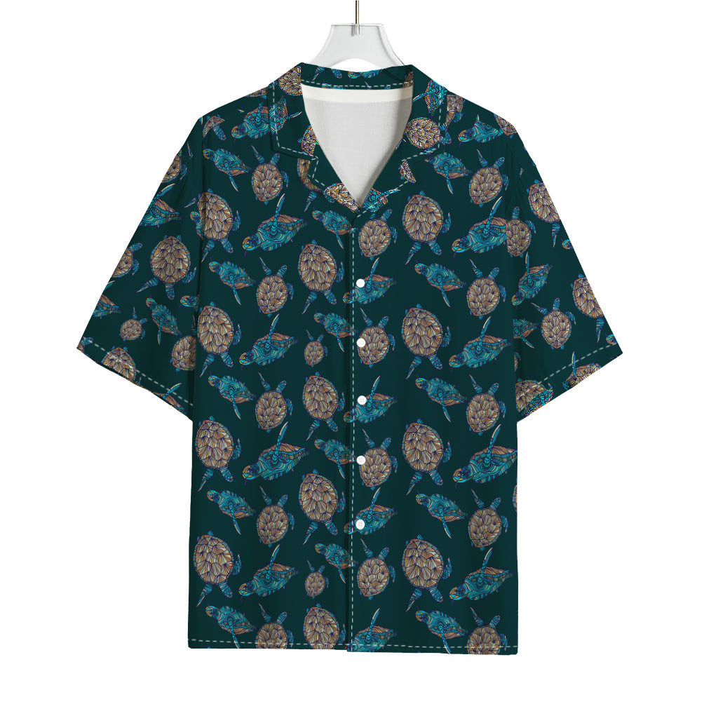 Blue Sea Turtle Pattern Print Rayon Hawaiian Shirt