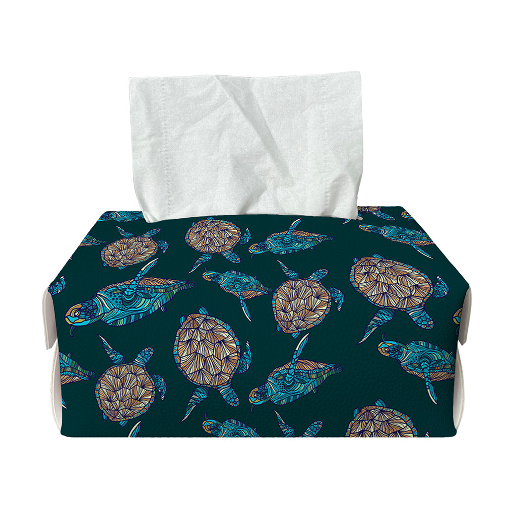 Blue Sea Turtle Pattern Print Rectangle Tissue Box Cover