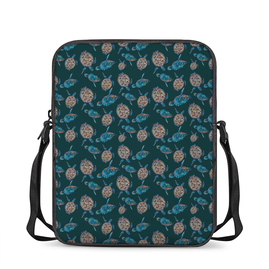 Blue Sea Turtle Pattern Print Rectangular Crossbody Bag