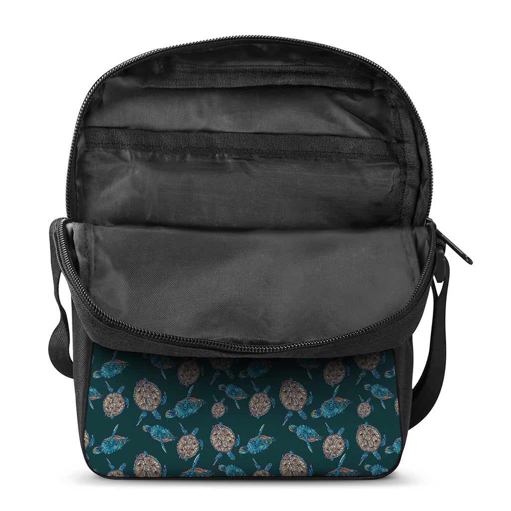 Blue Sea Turtle Pattern Print Rectangular Crossbody Bag