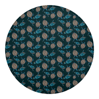 Blue Sea Turtle Pattern Print Round Blanket
