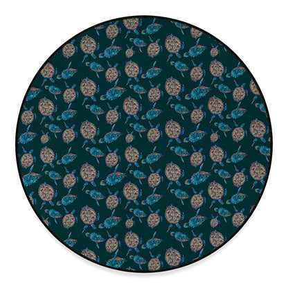 Blue Sea Turtle Pattern Print Round Floor Mat