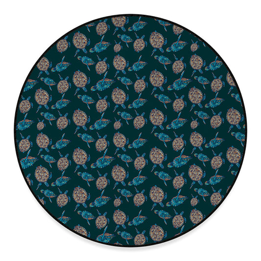 Blue Sea Turtle Pattern Print Round Floor Mat