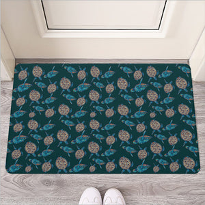 Blue Sea Turtle Pattern Print Rubber Doormat