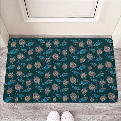 Blue Sea Turtle Pattern Print Rubber Doormat