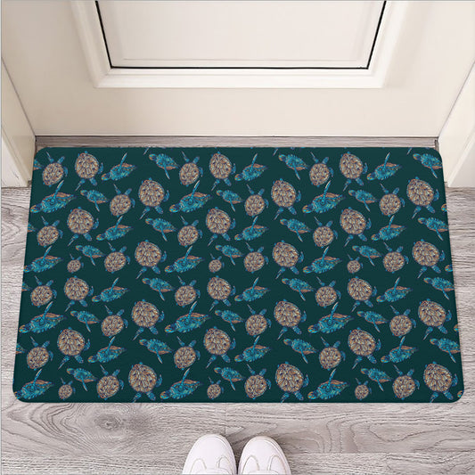Blue Sea Turtle Pattern Print Rubber Doormat