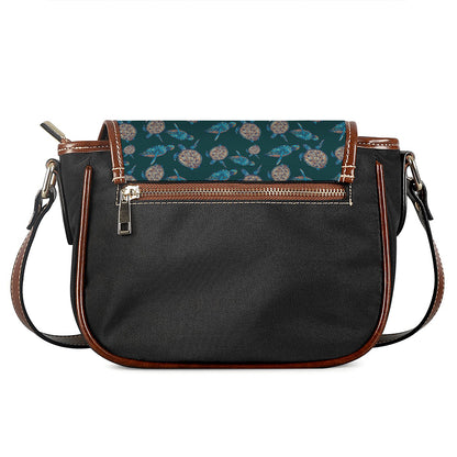 Blue Sea Turtle Pattern Print Saddle Bag