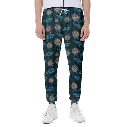 Blue Sea Turtle Pattern Print Scuba Joggers