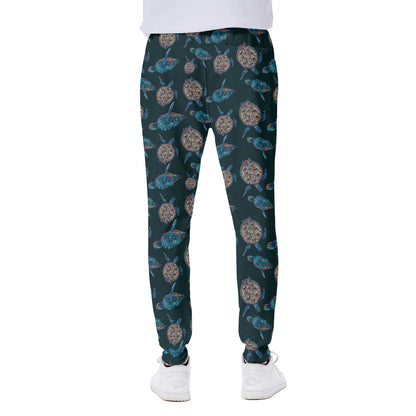 Blue Sea Turtle Pattern Print Scuba Joggers