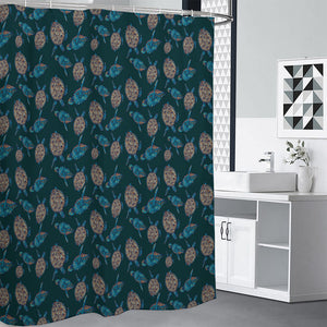 Blue Sea Turtle Pattern Print Shower Curtain