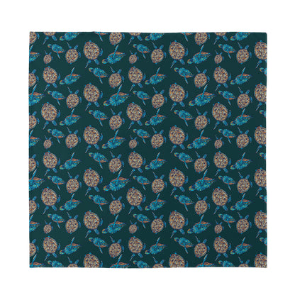 Blue Sea Turtle Pattern Print Silk Bandana