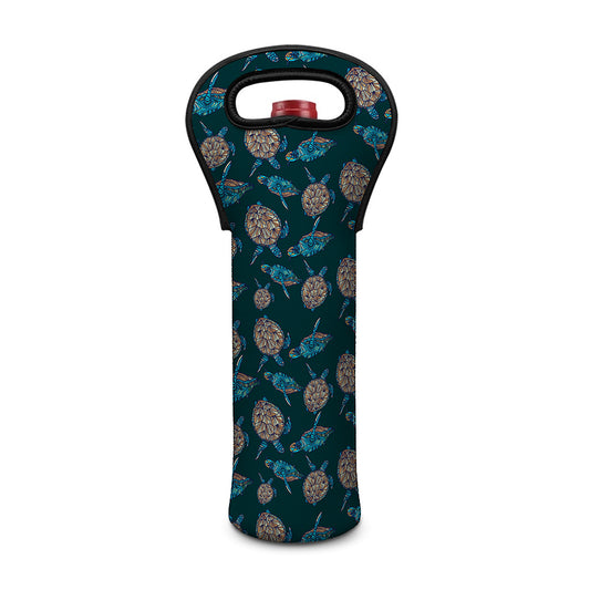 Blue Sea Turtle Pattern Print Single Neoprene Wine Tote