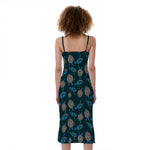Blue Sea Turtle Pattern Print Slim Fit Midi Cami Dress