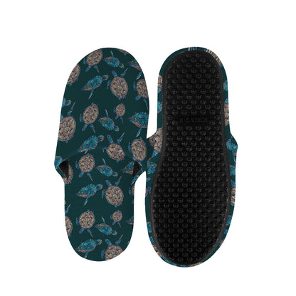 Blue Sea Turtle Pattern Print Slippers