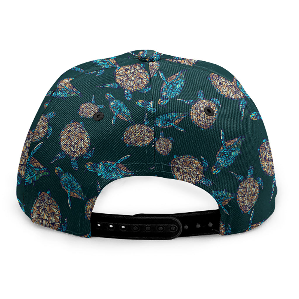 Blue Sea Turtle Pattern Print Snapback Cap