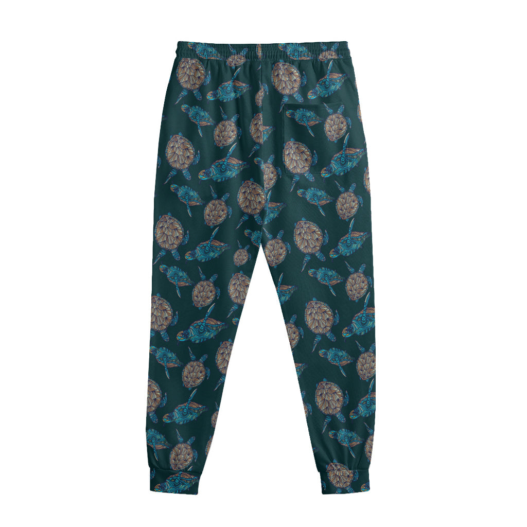 Blue Sea Turtle Pattern Print Sweatpants