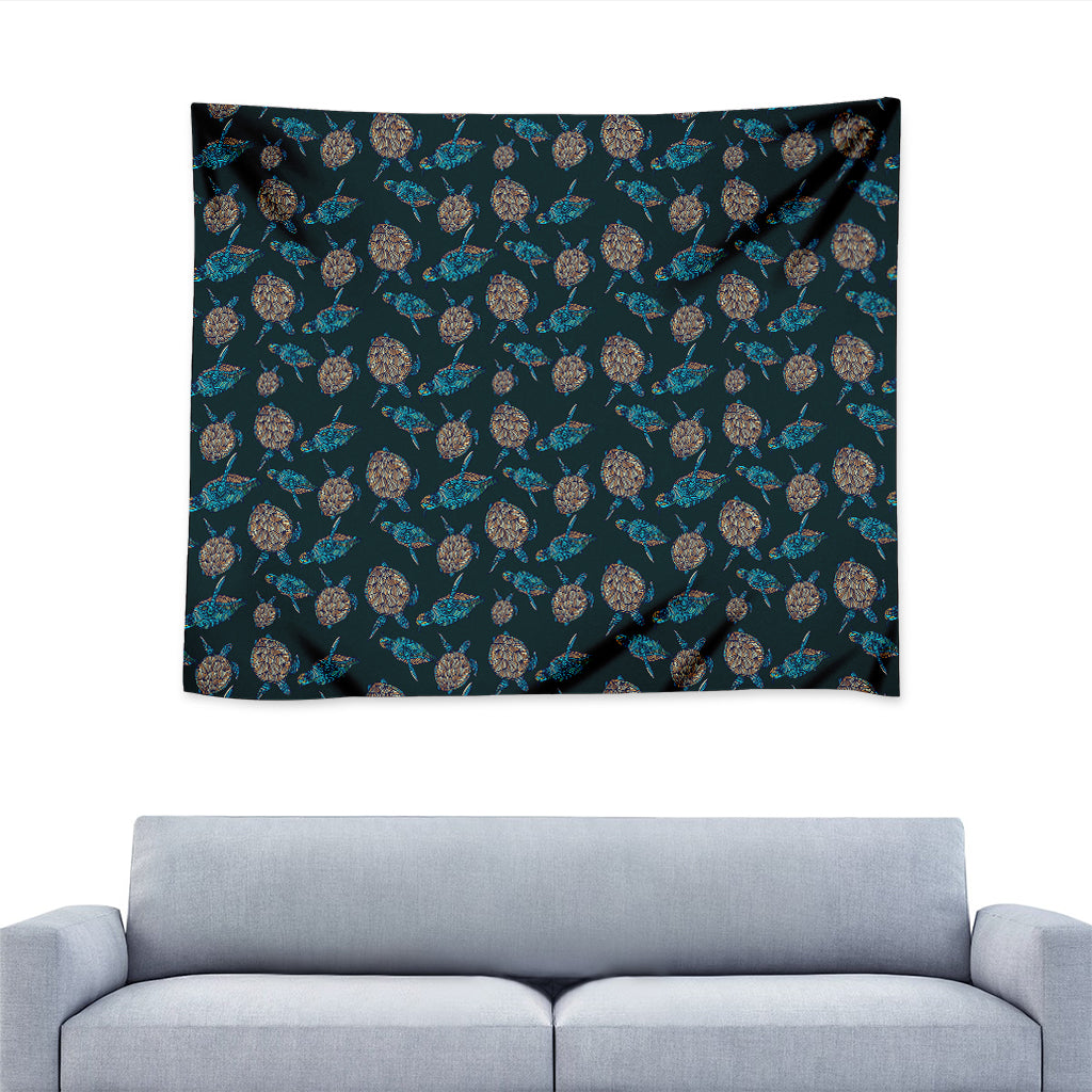 Blue Sea Turtle Pattern Print Tapestry