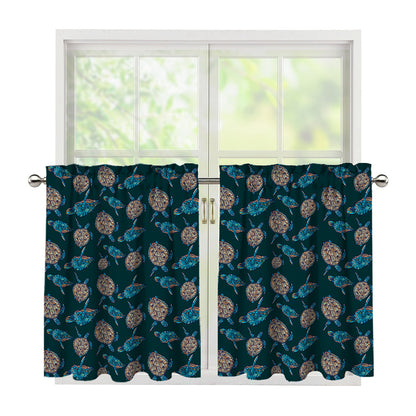 Blue Sea Turtle Pattern Print Tier Curtains