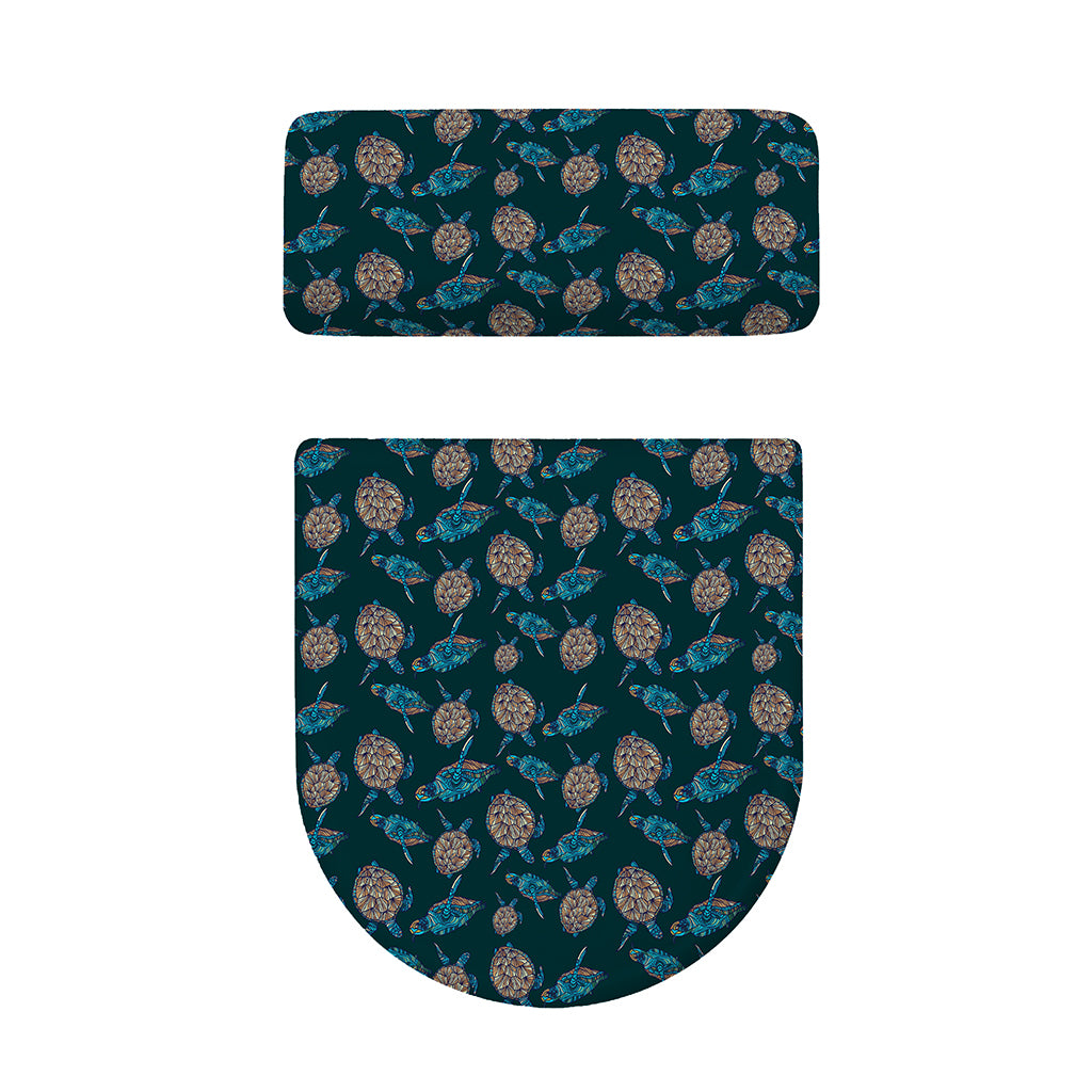 Blue Sea Turtle Pattern Print Toilet Lid And Tank Cover Set