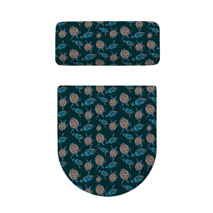 Blue Sea Turtle Pattern Print Toilet Lid And Tank Cover Set