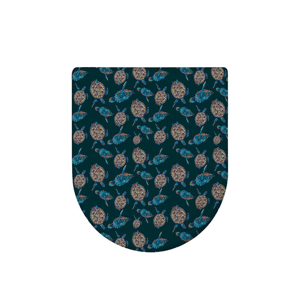Blue Sea Turtle Pattern Print Toilet Lid Cover