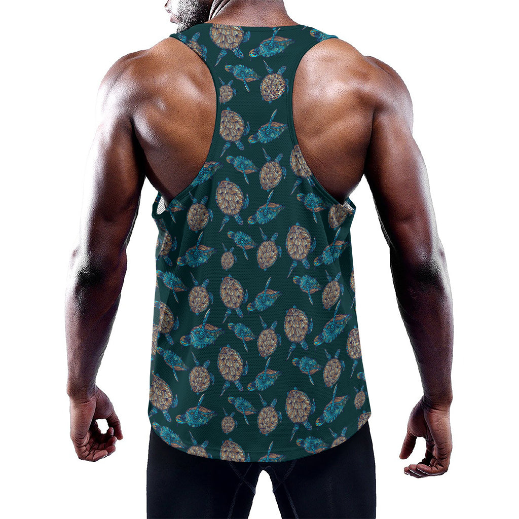 Blue Sea Turtle Pattern Print Training Tank Top