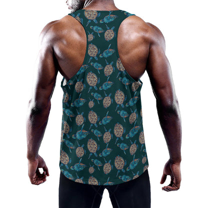 Blue Sea Turtle Pattern Print Training Tank Top