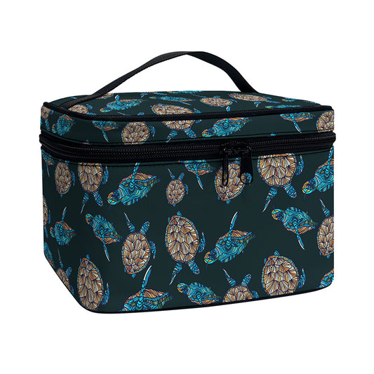Blue Sea Turtle Pattern Print Travel Makeup Bag