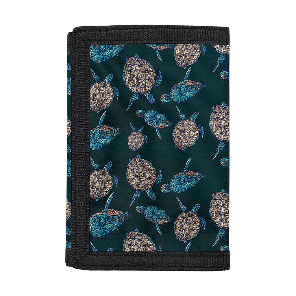Blue Sea Turtle Pattern Print Trifold Wallet