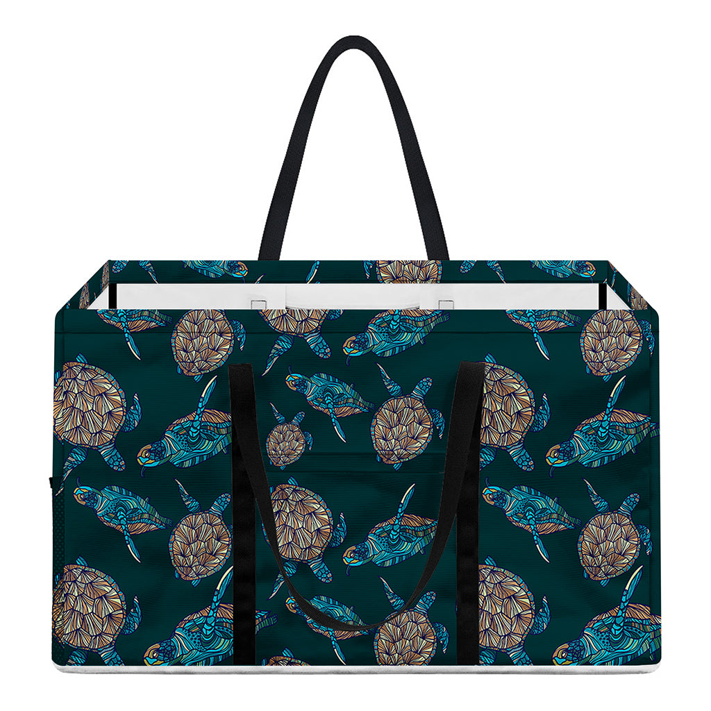 Blue Sea Turtle Pattern Print Utility Tote Bag