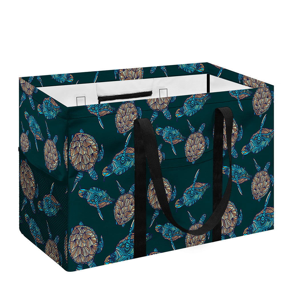 Blue Sea Turtle Pattern Print Utility Tote Bag