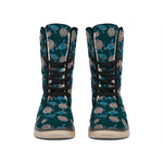 Blue Sea Turtle Pattern Print Winter Boots