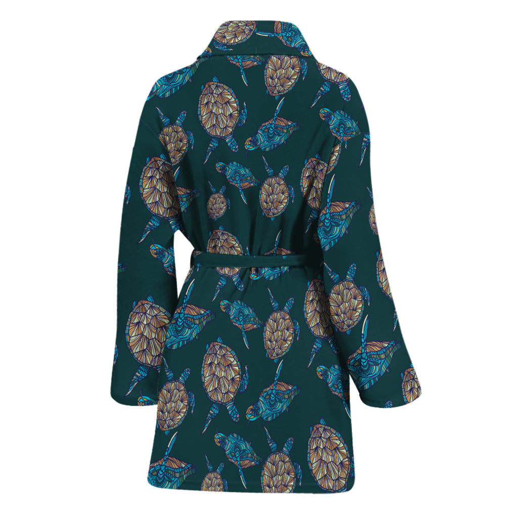 Blue Sea Turtle Pattern Print Women's Bathrobe