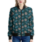 Blue Sea Turtle Pattern Print Women's Bomber Jacket