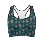 Blue Sea Turtle Pattern Print Women's Sports Bra