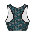 Blue Sea Turtle Pattern Print Women's Sports Bra