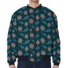 Blue Sea Turtle Pattern Print Zip Sleeve Bomber Jacket