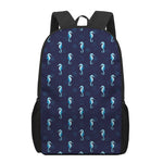 Blue Seahorse Pattern Print 17 Inch Backpack